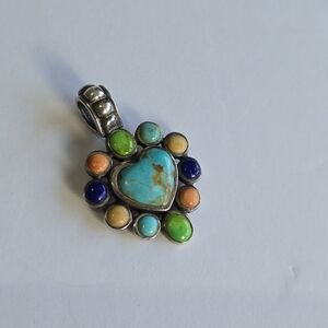 Turquoise In Sterling Silver Heart Pendant Surrounded By Beautiful Natural Stone